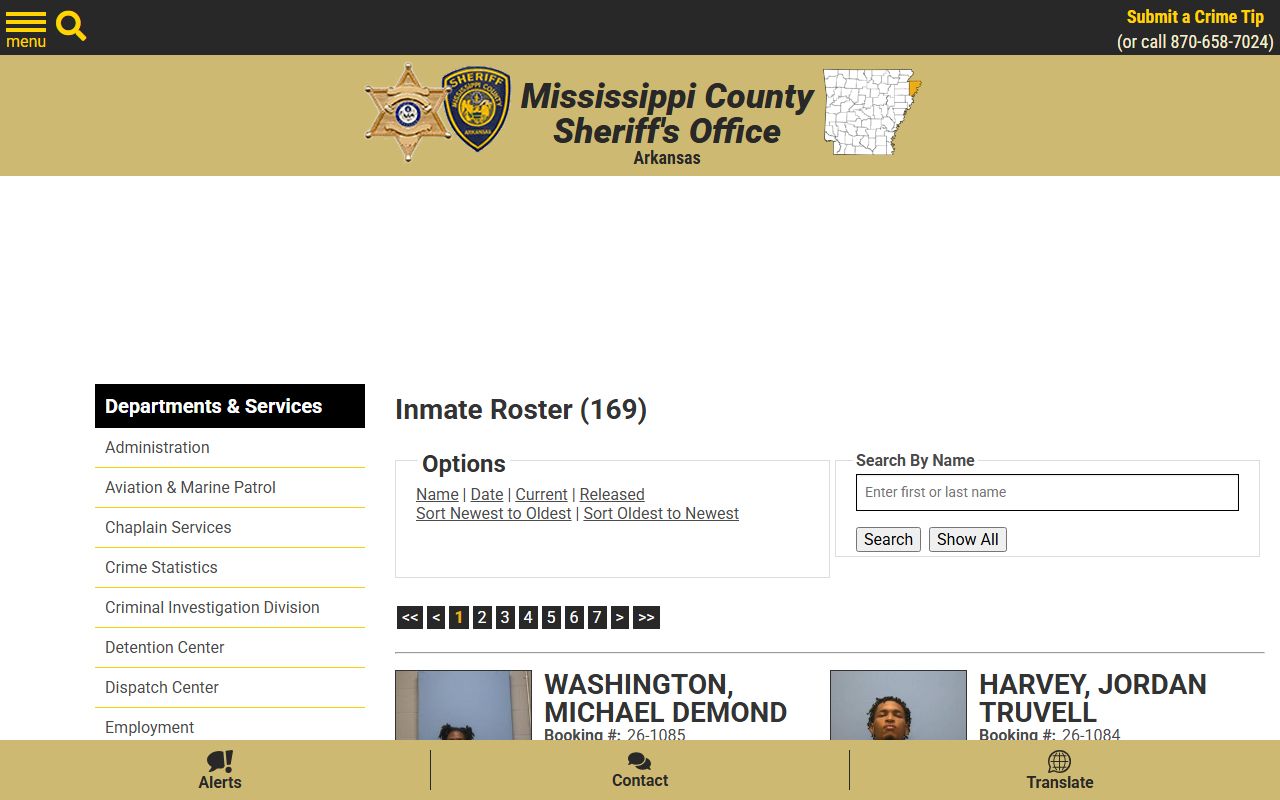 Mississippi County current inmate roster with booking photos and jail record fields