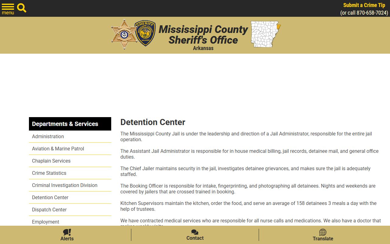 Mississippi County Detention Center inmate population and jail administration page
