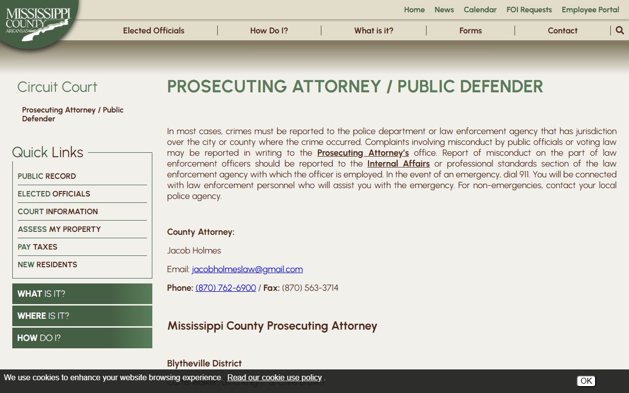 Mississippi County prosecutor contacts for court records after arrest